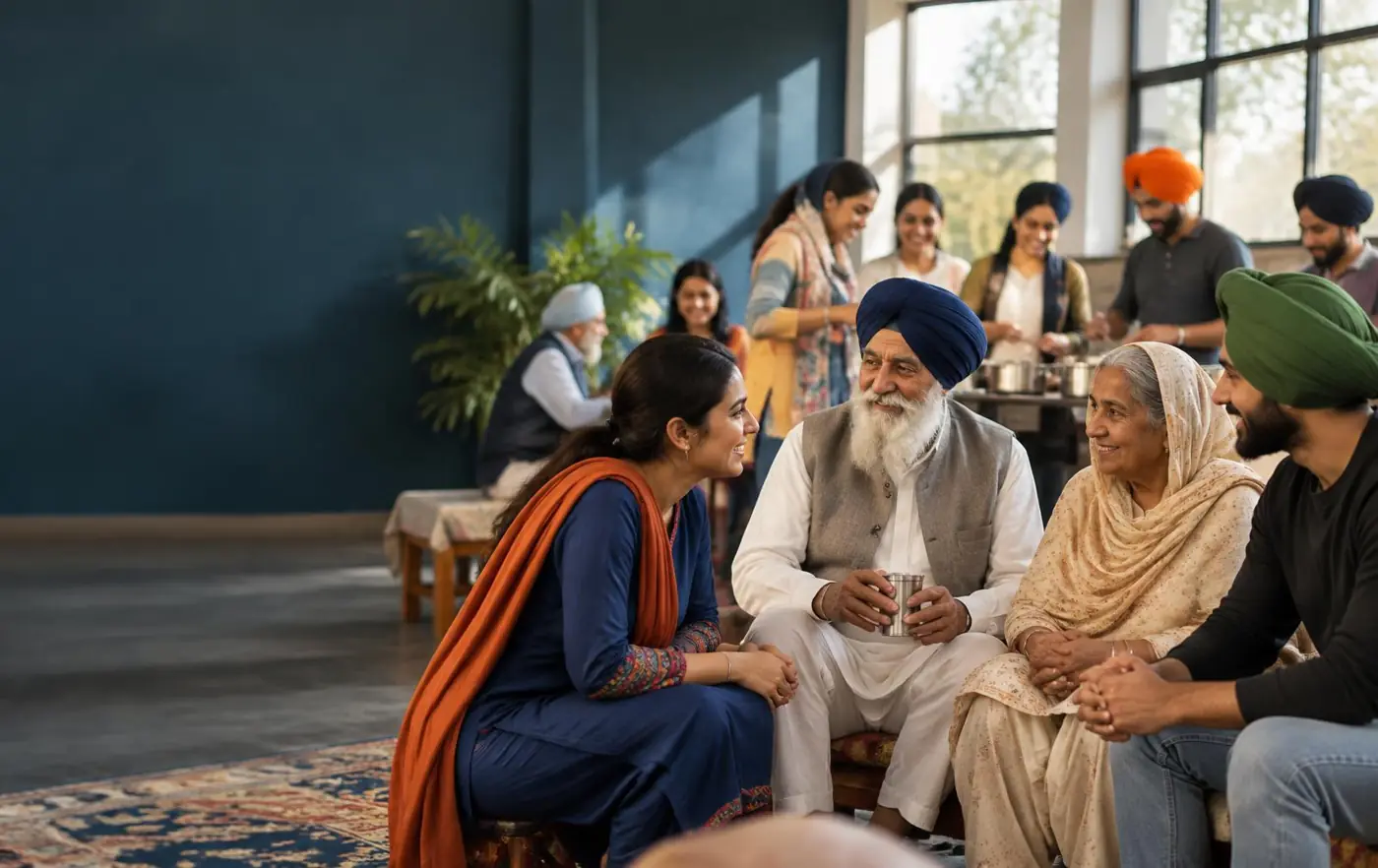 Community members of different generations gathered together indoors